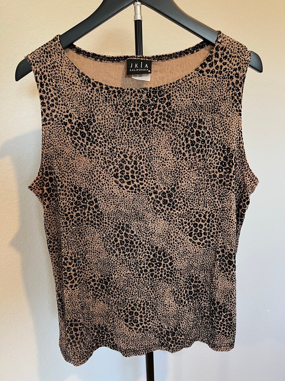 Vintage JKLA California Leopard Print Glitter Sleeveless Top Y2K Party Large